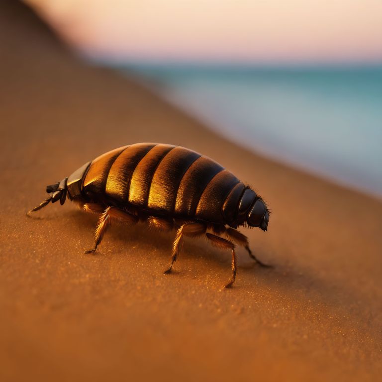 01766 A bed bug on the beach at sunset