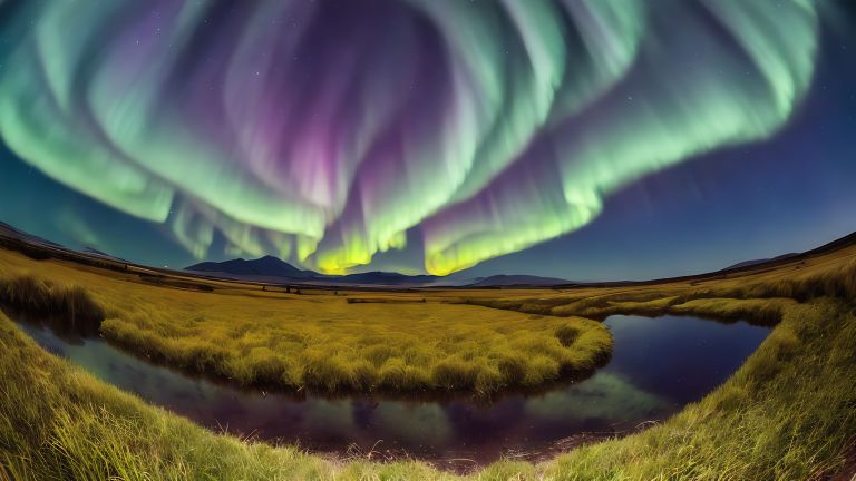 01829 The aurora borealis is seen over a field