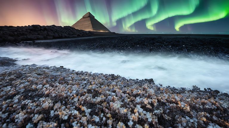 01988 The aurora borealis over the ocean in iceland
