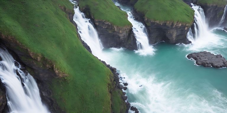 02530 Aerial view of waterfall in iceland
