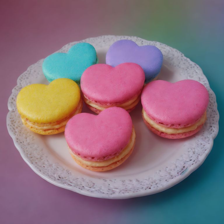 03341 A plate with four heart shaped macarons on it