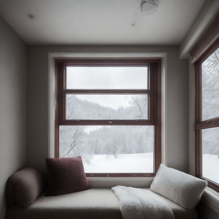 03342 A window seat in a room with snow outside