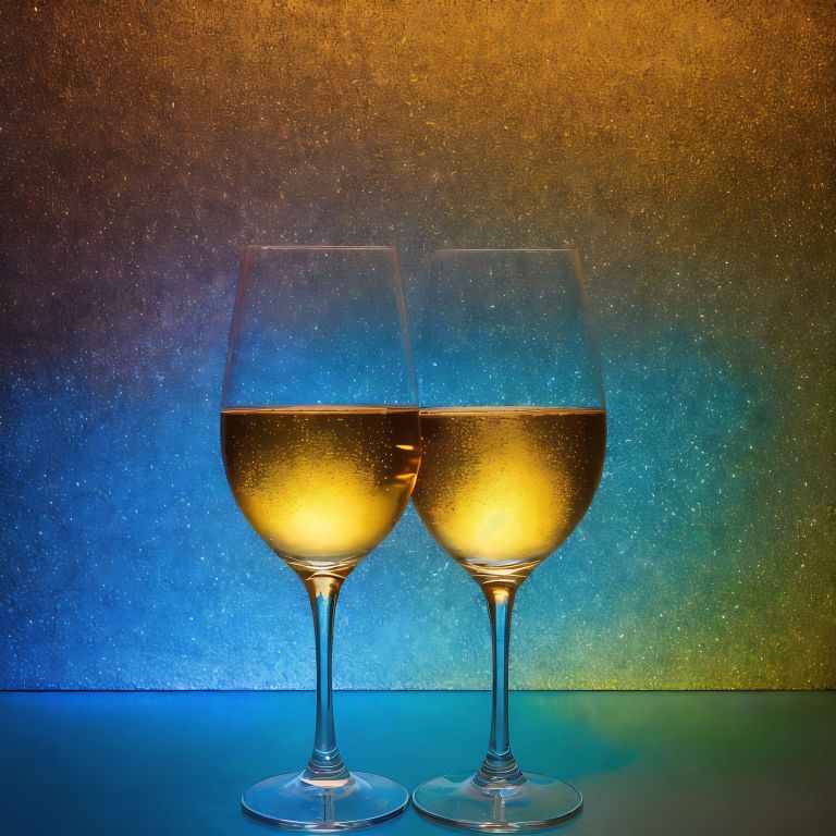 03345 Two wine glasses with white wine on a blue background