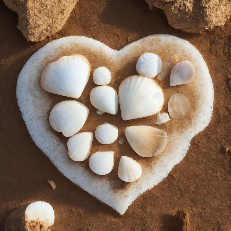 03348 A heart shaped shell is made out of shells