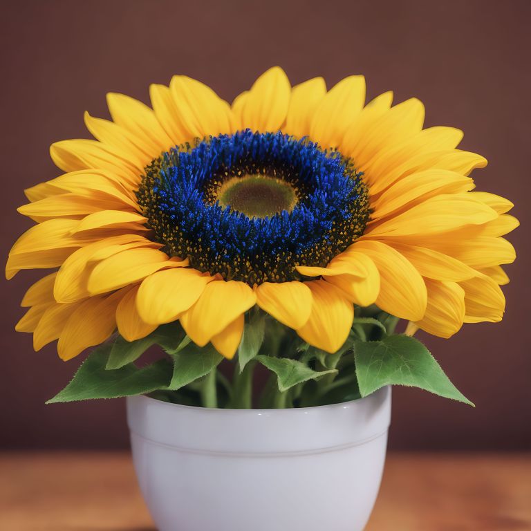 03354 A yellow sunflower in a white pot
