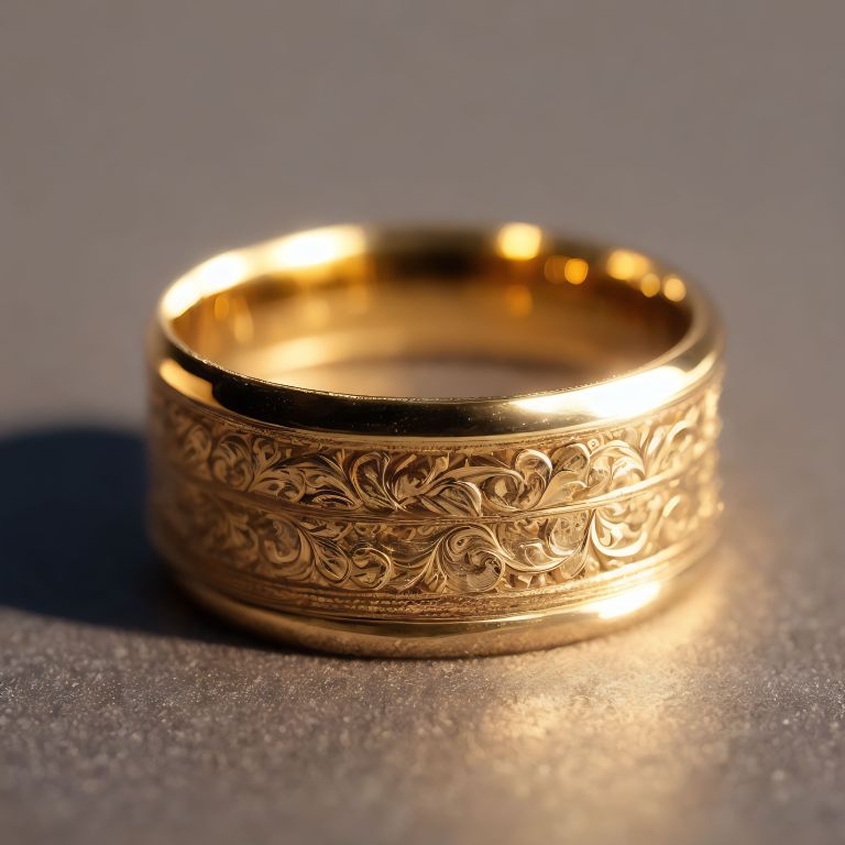 03356 A gold wedding band with intricate designs