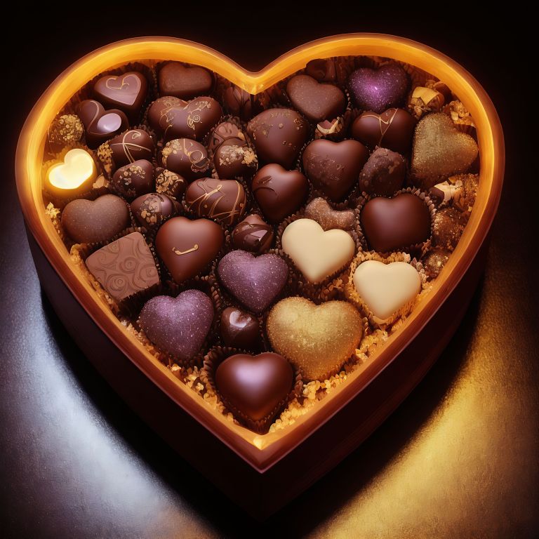 03357 A heart shaped box of chocolates on a black background